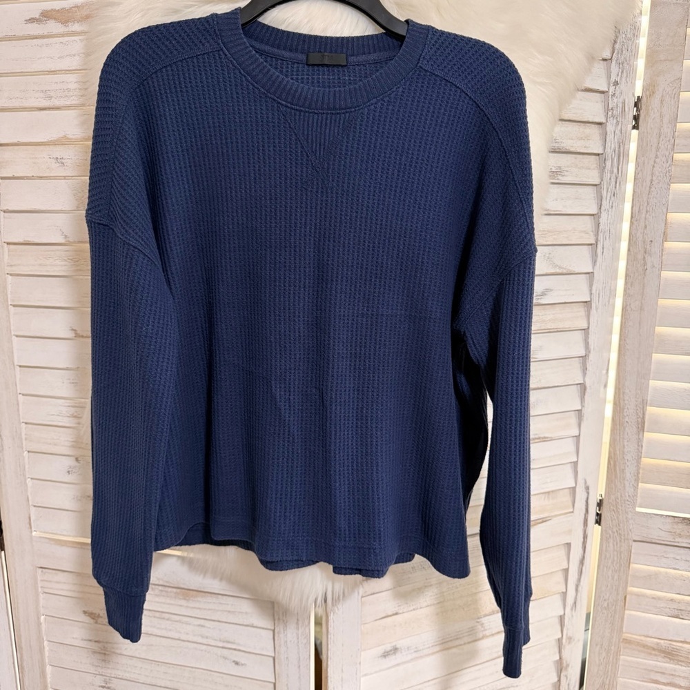 ATM Anthony Thomas Melillo Navy Waffle-Knit Crewneck Sweater